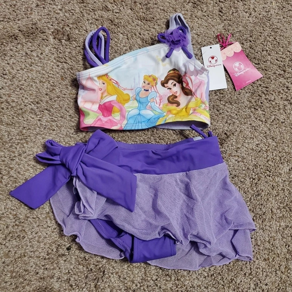 Disney Store Princess Girls 3 PC Swimsuit with Cover Up Skirt 2 - Picture 3 of 13